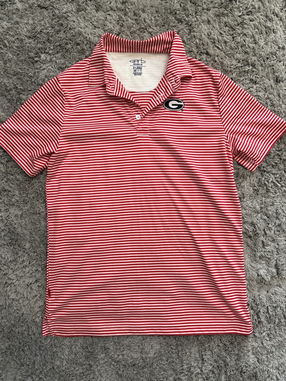 Striped Red & White Polo with Embroidered University of Georgia G Logo